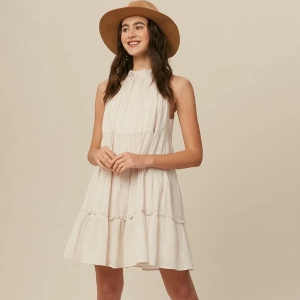Free People Babydoll Gauze Tiered Halter Dress Small Oversized Sundress - Picture 2 of 14